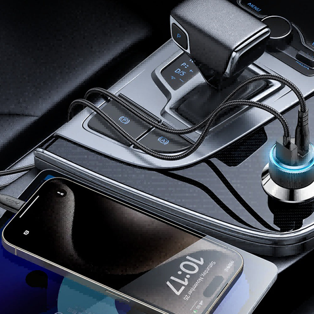 Biloplader med Lightning-kabel Yesido Y60, 38W, 3A, 1 x USB-A - 2 x USB-C, Sort