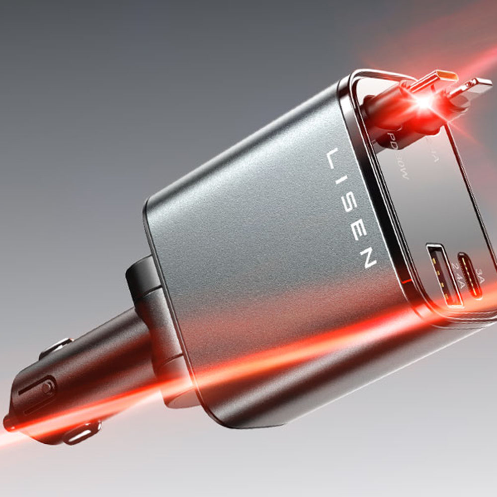 Biloplader med USB-C / Lightning-kabel Lisen, 69W, 3A, 1 x USB-A - 1 x USB-C, Sort YL0224040031