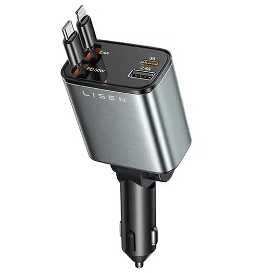 Biloplader med USB-C / Lightning-kabel Lisen, 69W, 3A, 1 x USB-A - 1 x USB-C, Sort YL0224040031