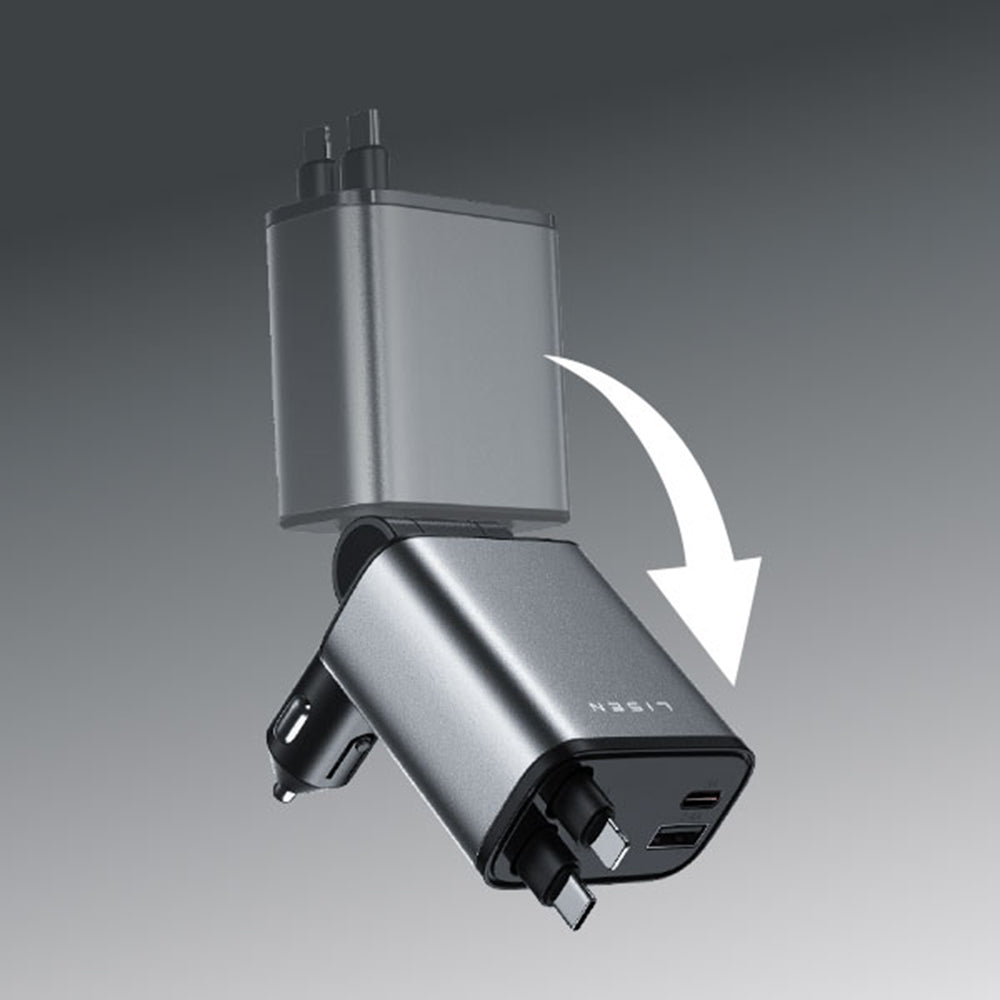 Biloplader med USB-C / Lightning-kabel Lisen, 69W, 3A, 1 x USB-A - 1 x USB-C, Sort YL0224040031