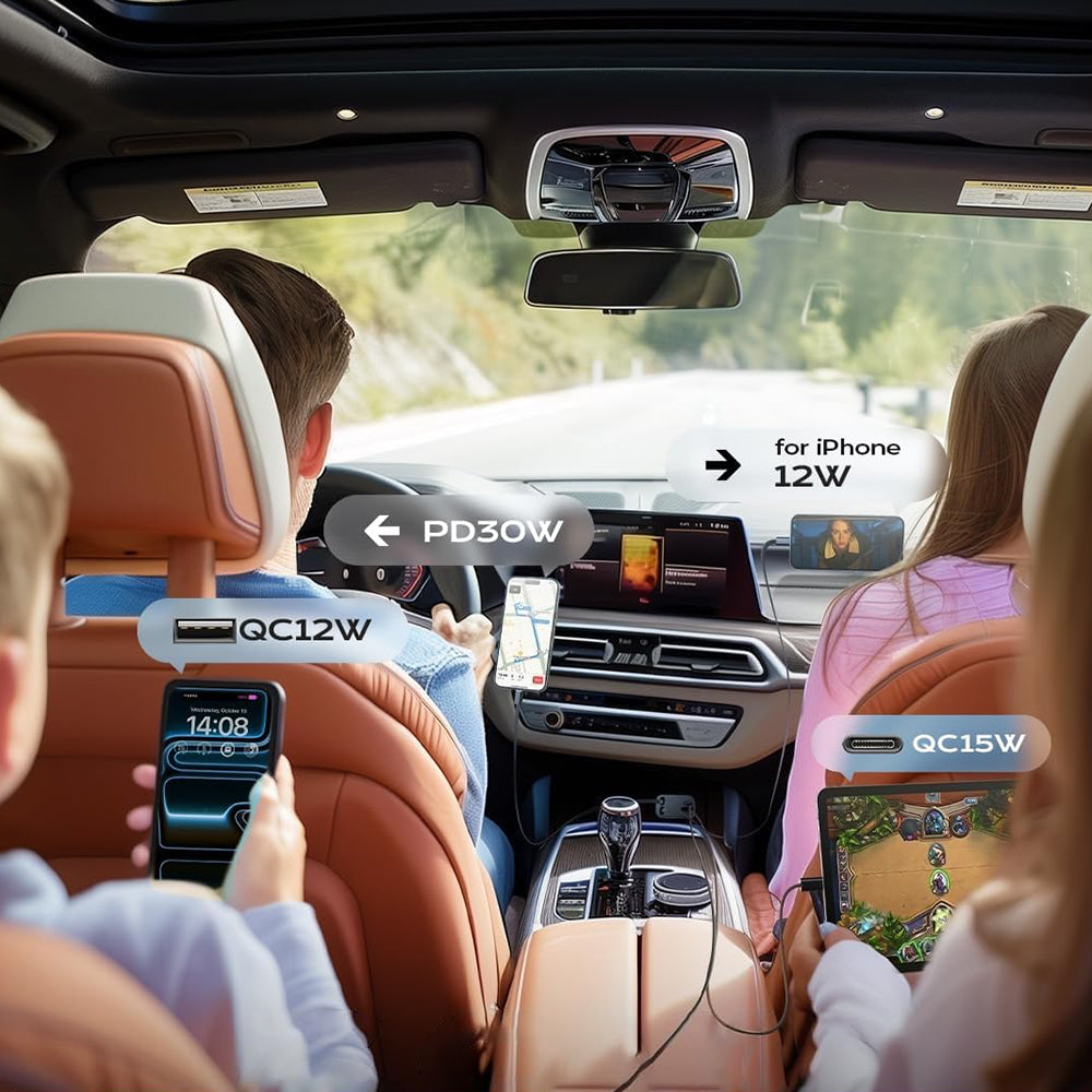 Biloplader med USB-C / Lightning-kabel Lisen, 69W, 3A, 1 x USB-A - 1 x USB-C, Sort YL0224040031