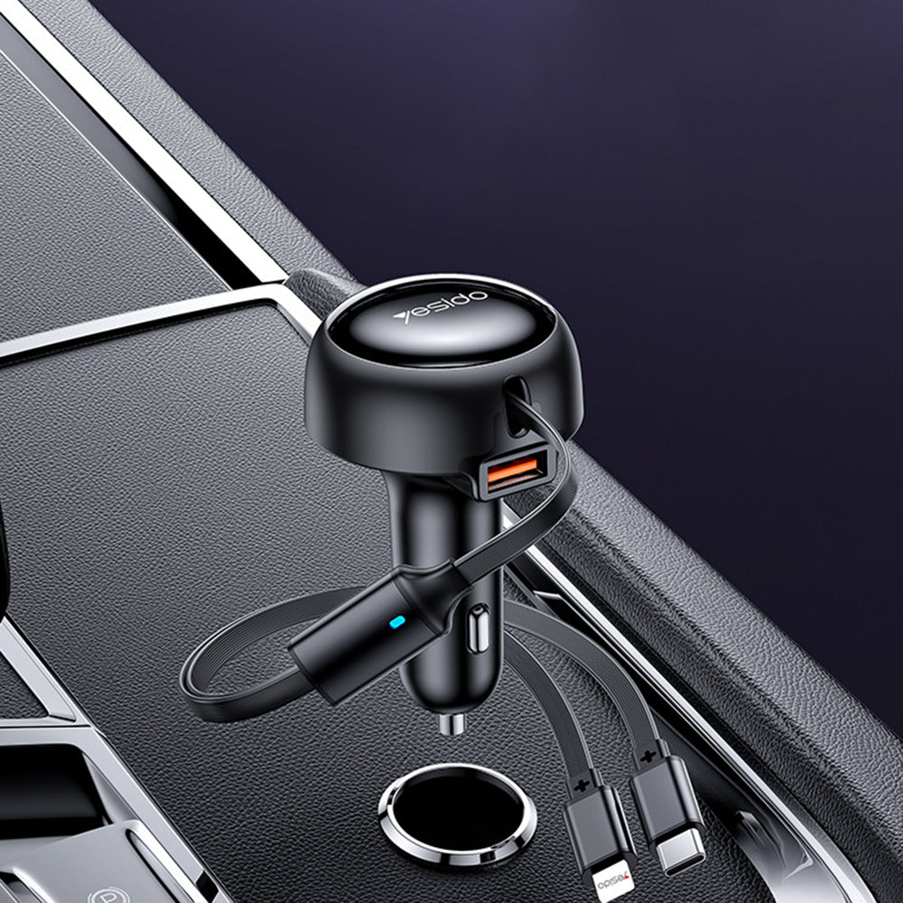 Biloplader med USB-C / Lightning-kabel Yesido Y61, 53W, 3A, 1 x USB-A, Sort