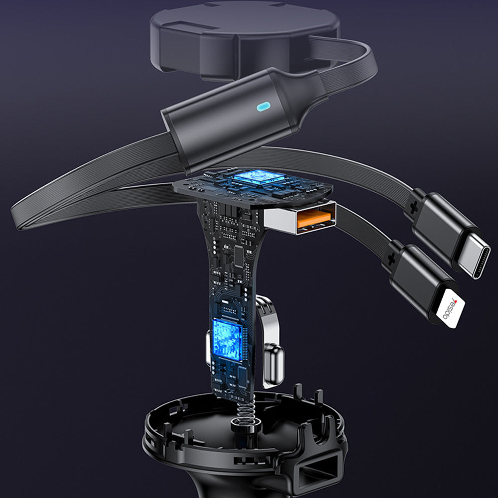 Biloplader med USB-C / Lightning-kabel Yesido Y61, 53W, 3A, 1 x USB-A, Sort