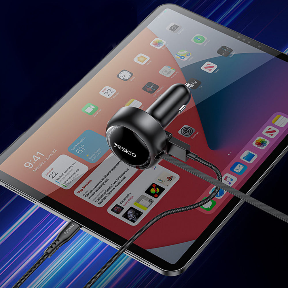 Biloplader med USB-C / Lightning-kabel Yesido Y61, 53W, 3A, 1 x USB-A, Sort