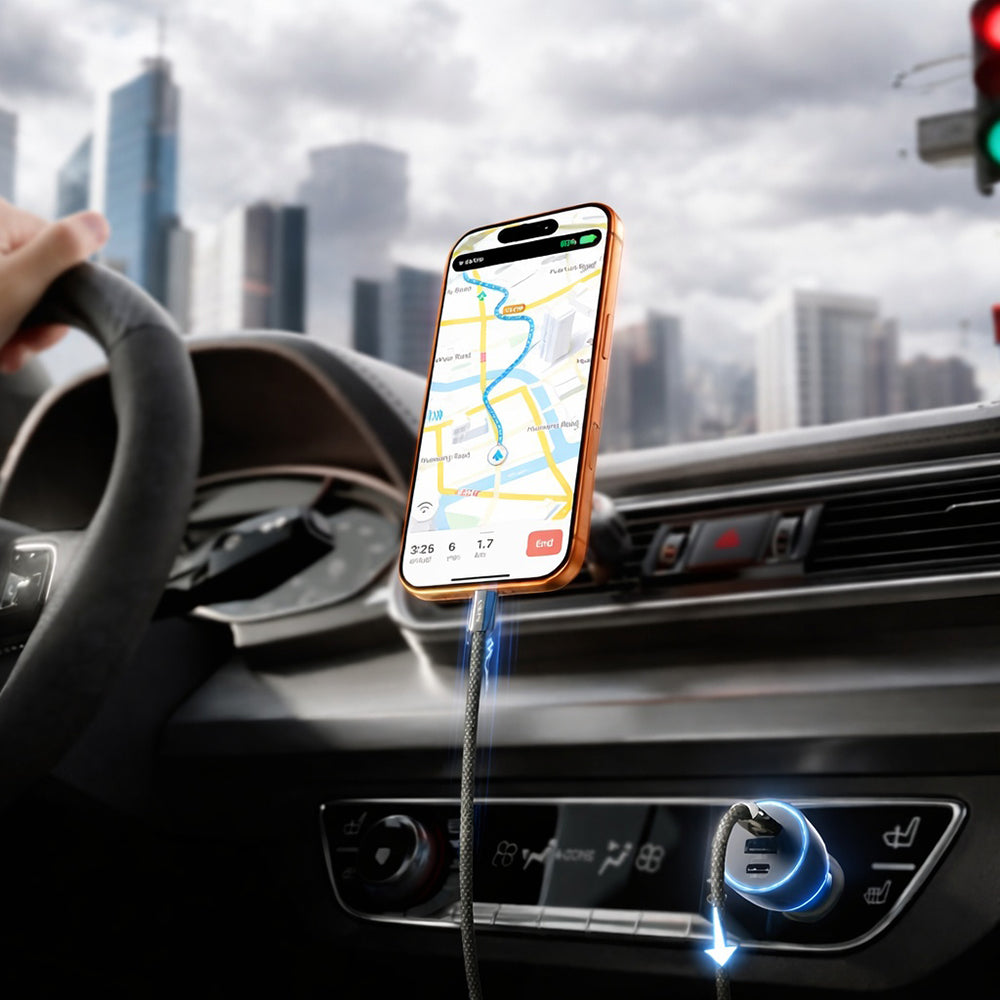 Biloplader med USB-C kabel Lisen, 170W, 5A, 1 x USB-A - 2 x USB-C, Sort YL0224010001