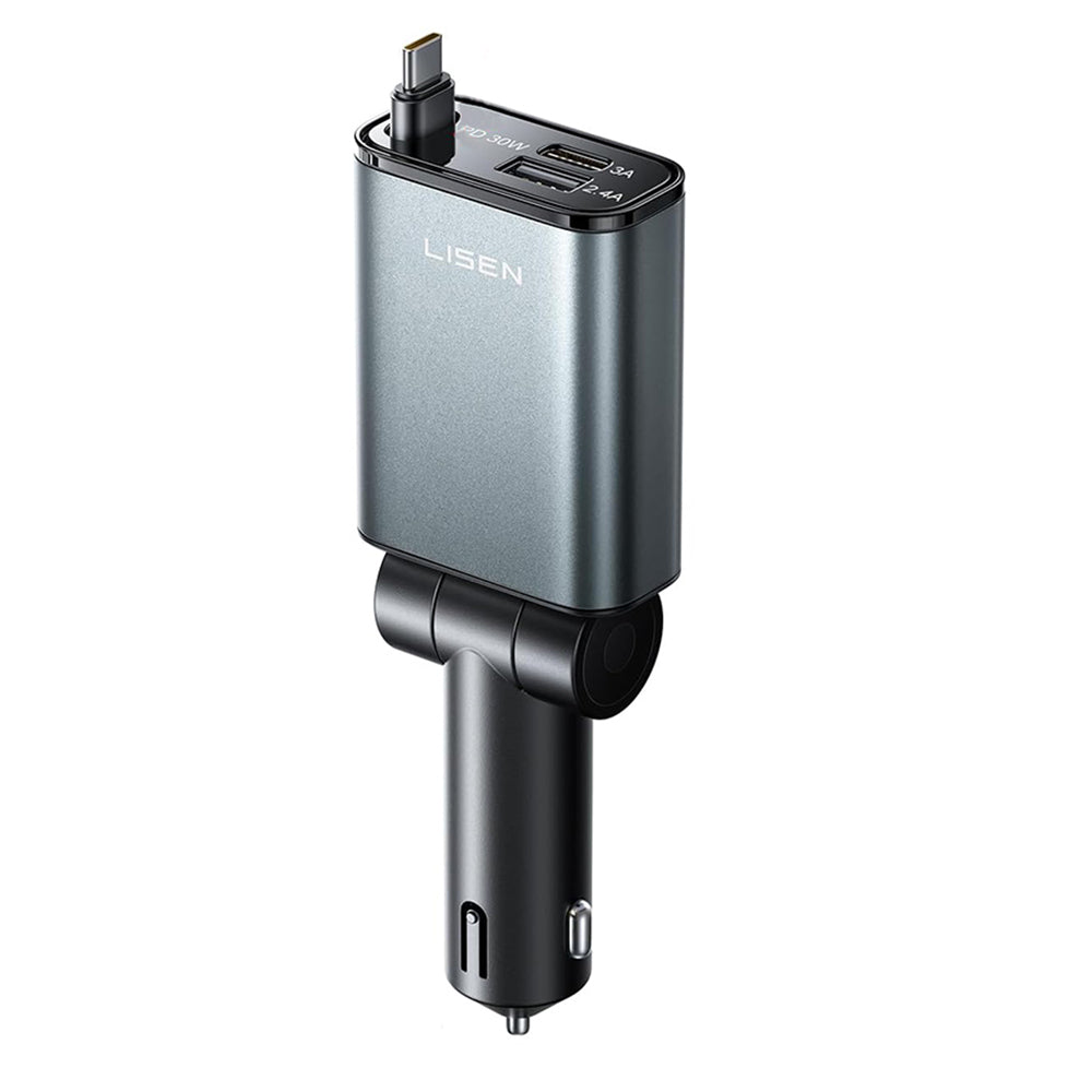 Biloplader med USB-C kabel Lisen, 57W, 3A, 1 x USB-A - 1 x USB-C, Sort YL0325010016