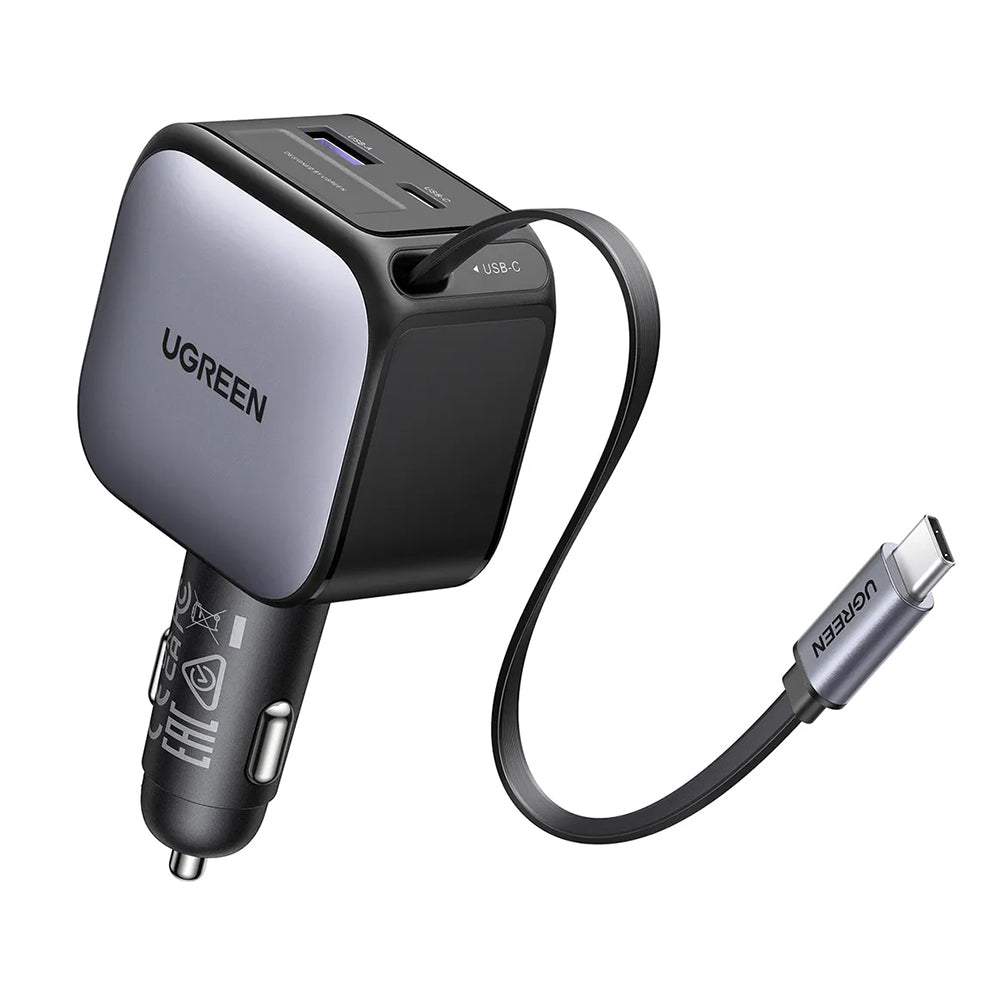 Biloplader med USB-C kabel UGREEN EC602, 60W, 3A, 1 x USB-A - 1 x USB-C, Grå