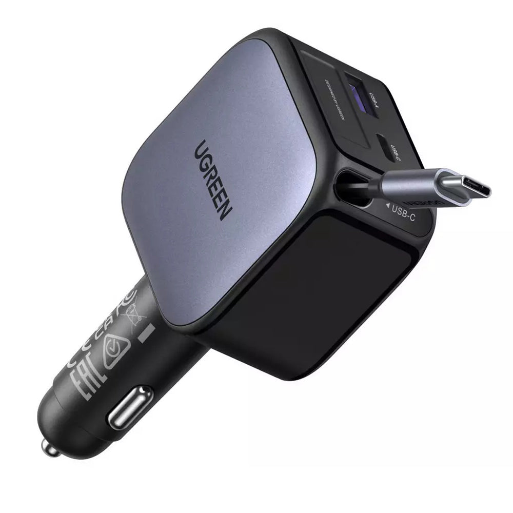 Biloplader med USB-C kabel UGREEN EC603, 90W, 3A, 1 x USB-A - 1 x USB-C, Grå