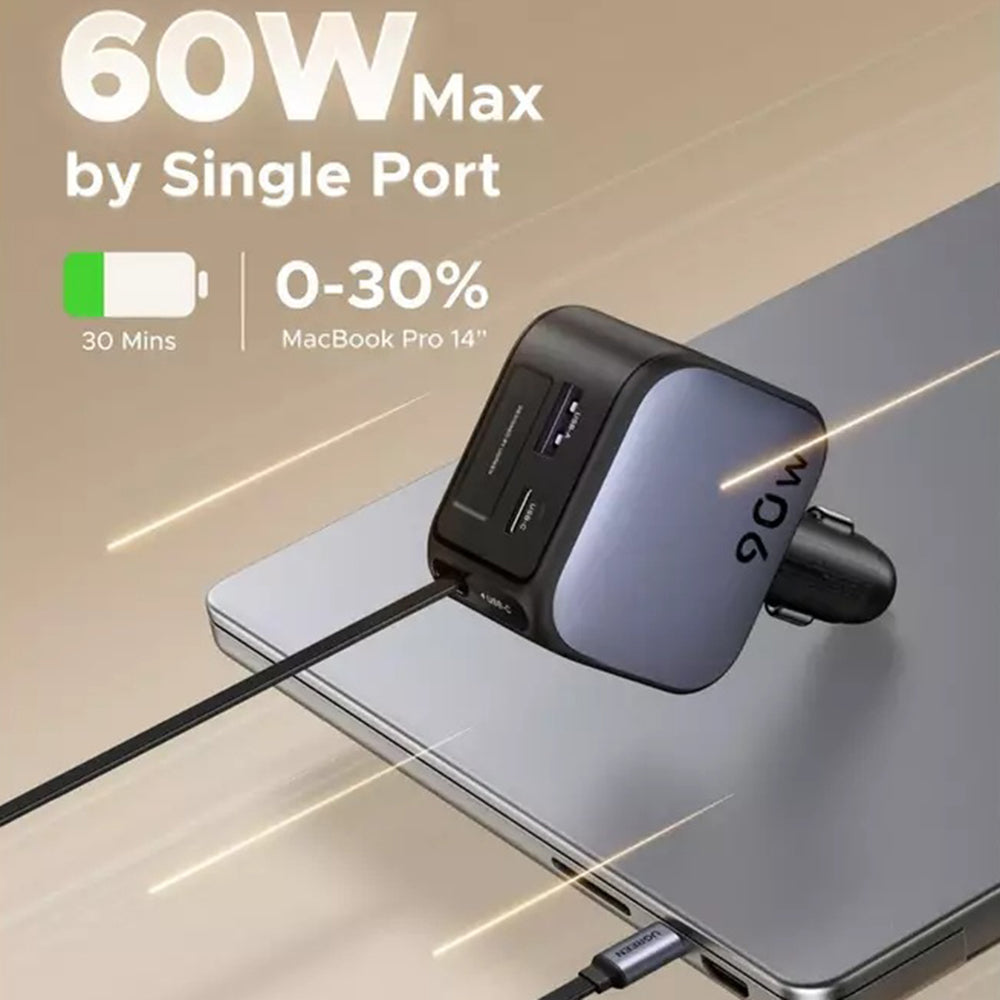Biloplader med USB-C kabel UGREEN EC603, 90W, 3A, 1 x USB-A - 1 x USB-C, Grå