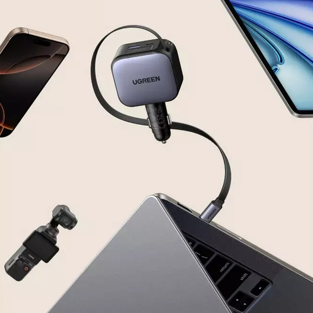 Biloplader med USB-C kabel UGREEN EC603, 90W, 3A, 1 x USB-A - 1 x USB-C, Grå