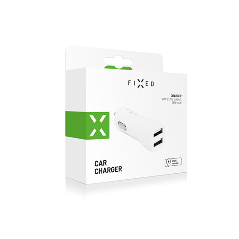 Biloplader Fixed, 15.5W, 3A, 2 x USB-A, Hvid