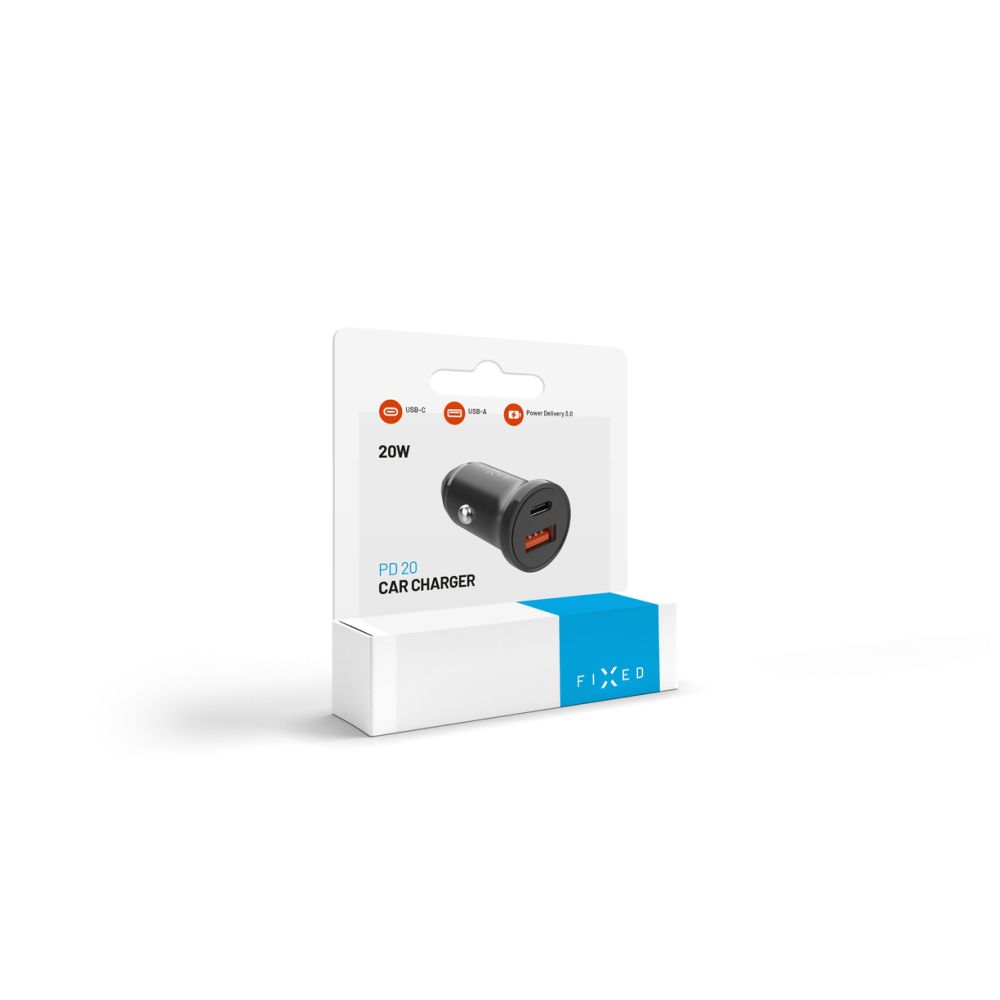 Fast oplader til bil, 20W, 3A, 1 x USB-A - 1 x USB-C, Sort