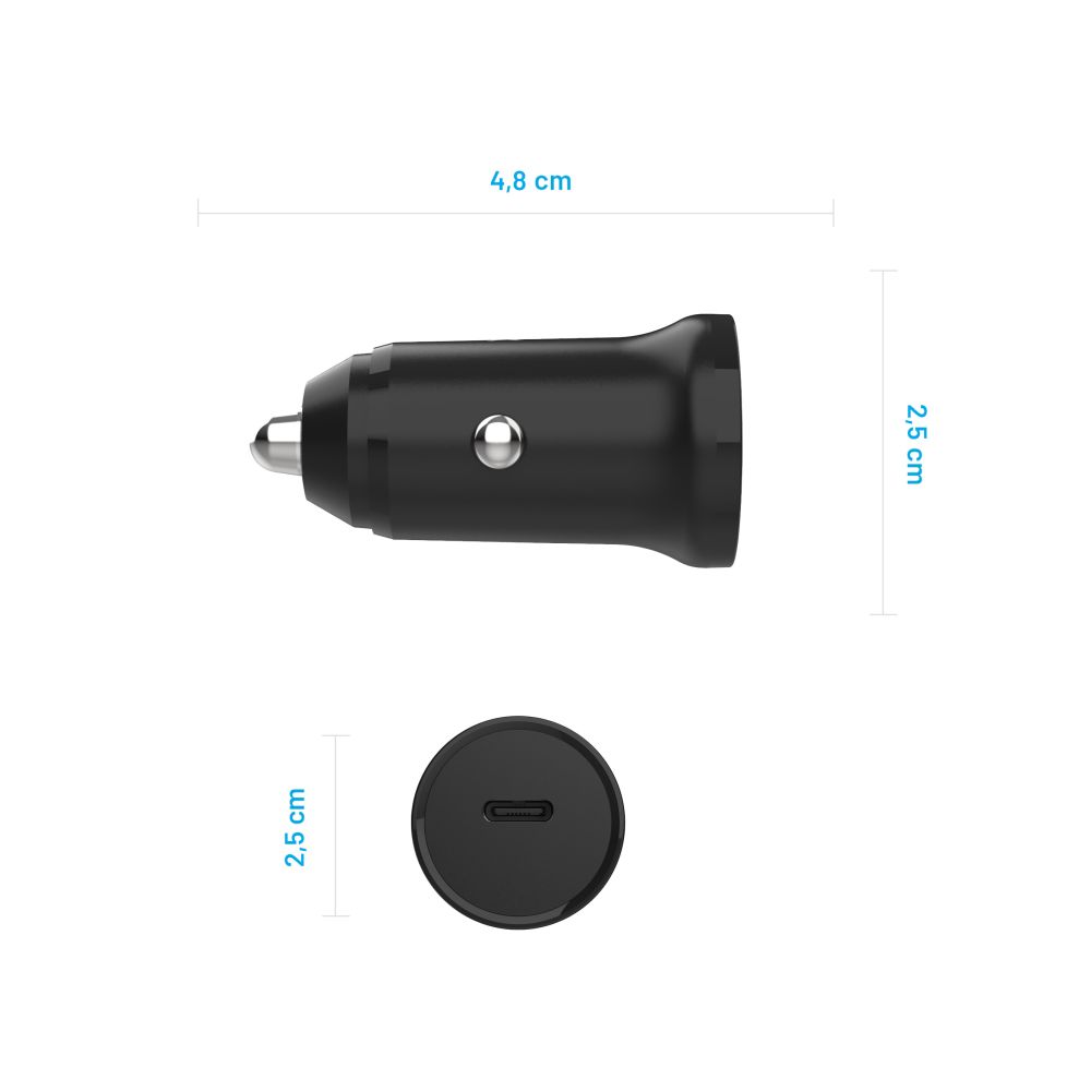Biloplader Fixed, 30W, 3A, 1 x USB-C, Sort
