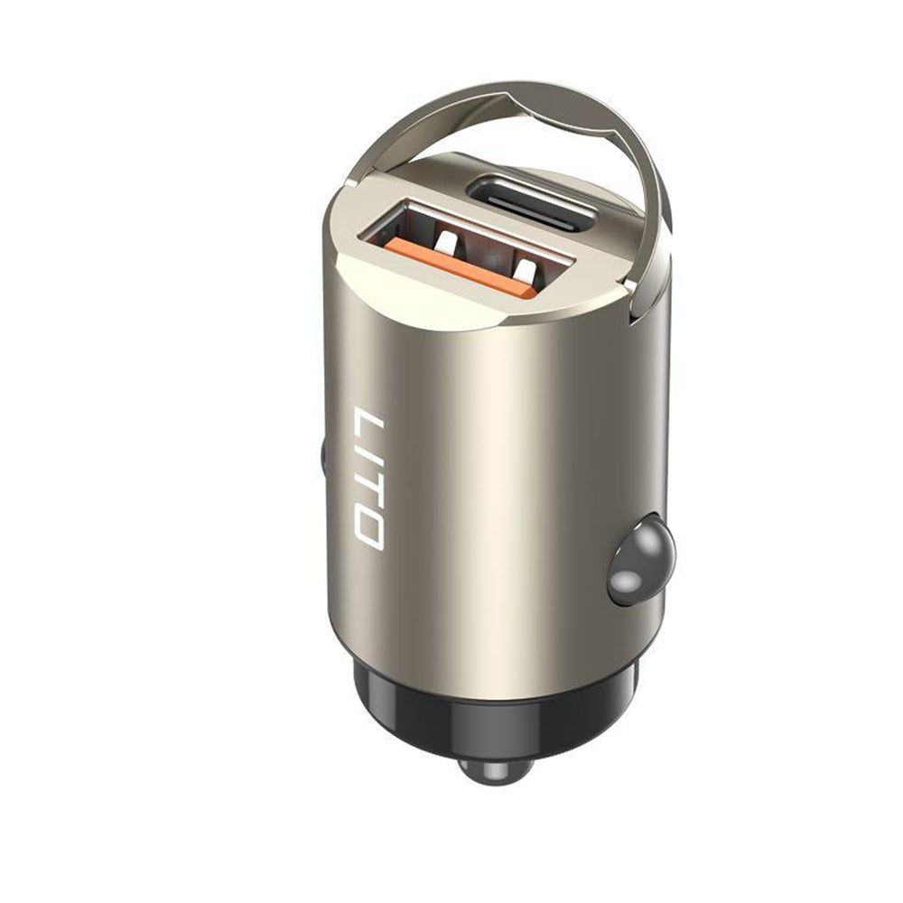 Biloplader Lito IN-C03, 30W, 3A, 1 x USB-A - 1 x USB-C, Grå