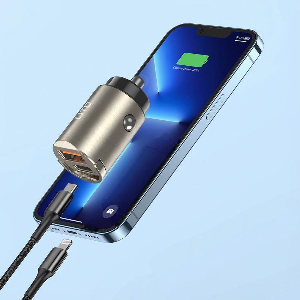 Biloplader Lito IN-C03, 30W, 3A, 1 x USB-A - 1 x USB-C, Sort