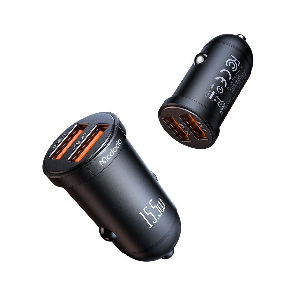 Biloplader McDodo CC-2950 Cool, 15.5W, 3.1A, 2 x USB-A, Sort