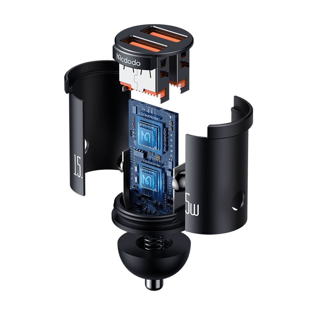 Biloplader McDodo CC-2950 Cool, 15.5W, 3.1A, 2 x USB-A, Sort