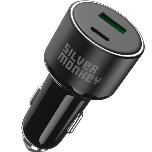 Biloplader Silver Monkey SMA014, 100W, 3A, 1 x USB-A - 1 x USB-C, sort