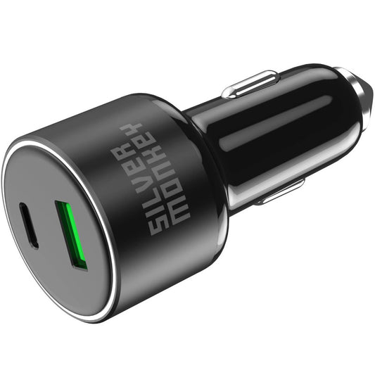 Biloplader Silver Monkey SMA014, 100W, 3A, 1 x USB-A - 1 x USB-C, sort