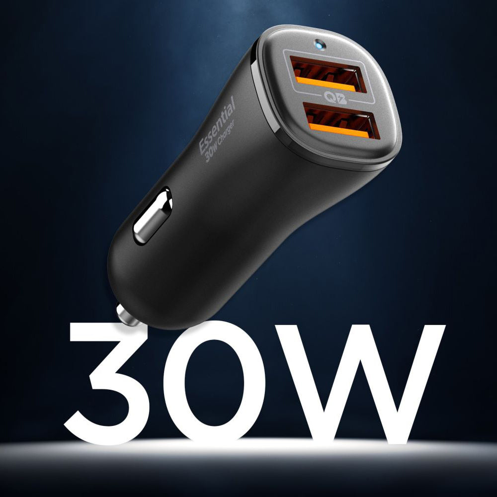 Biloplader Spigen EV302 Essential, 30W, 3A, 2 x USB-A, Sort ACP08700
