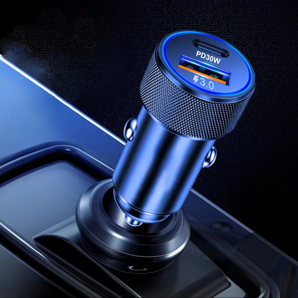 Biloplader Techsuit C2 VoltDuo, 30W, 3A, 1 x USB-A - 1 x USB-C, Sort