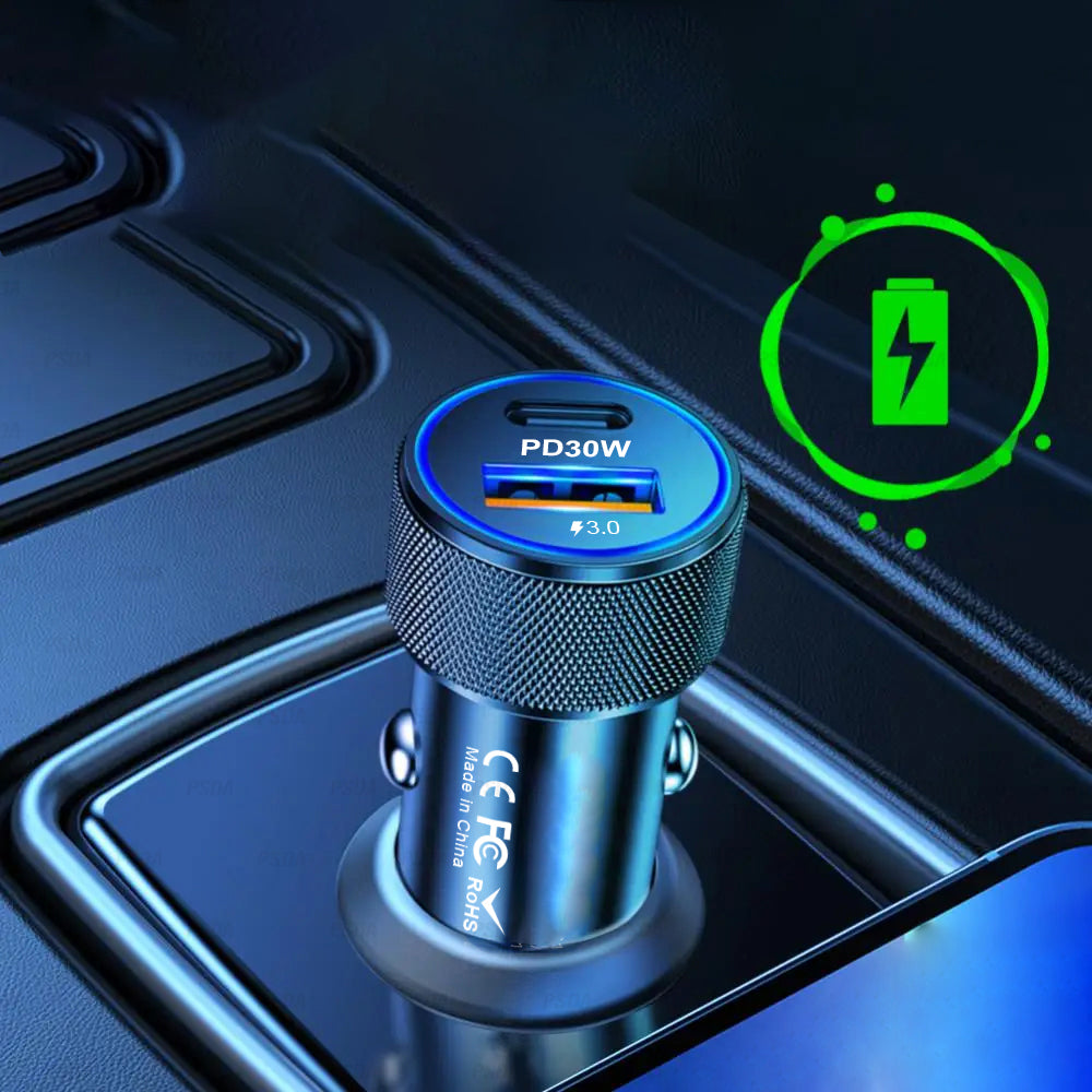 Biloplader Techsuit C2 VoltDuo, 30W, 3A, 1 x USB-A - 1 x USB-C, Sort