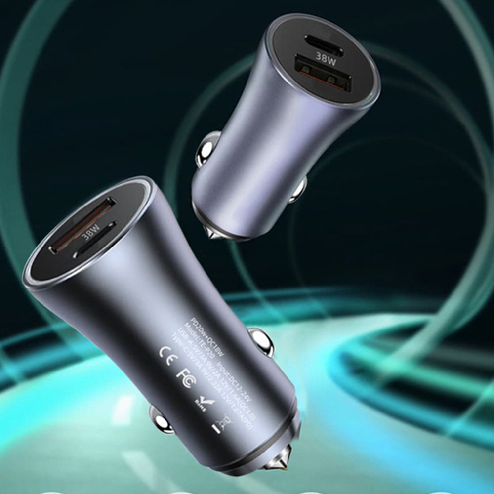 Biloplader Techsuit C3 RescueVolt, 48W, 3A, 1 x USB-A - 1 x USB-C, Grå