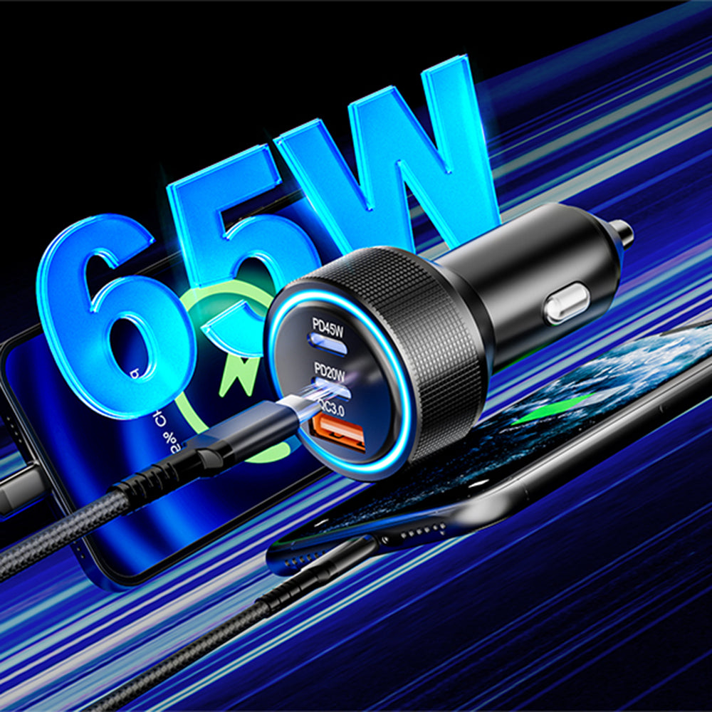 Biloplader Techsuit C6 DriveBoost, 60W, 3A, 1 x USB-A - 2 x USB-C, Sølv