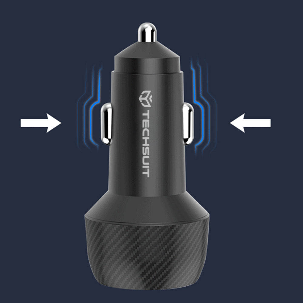 Biloplader Techsuit C7 CarbonVolt, 48W, 3A, 1 x USB-A - 1 x USB-C, Sort