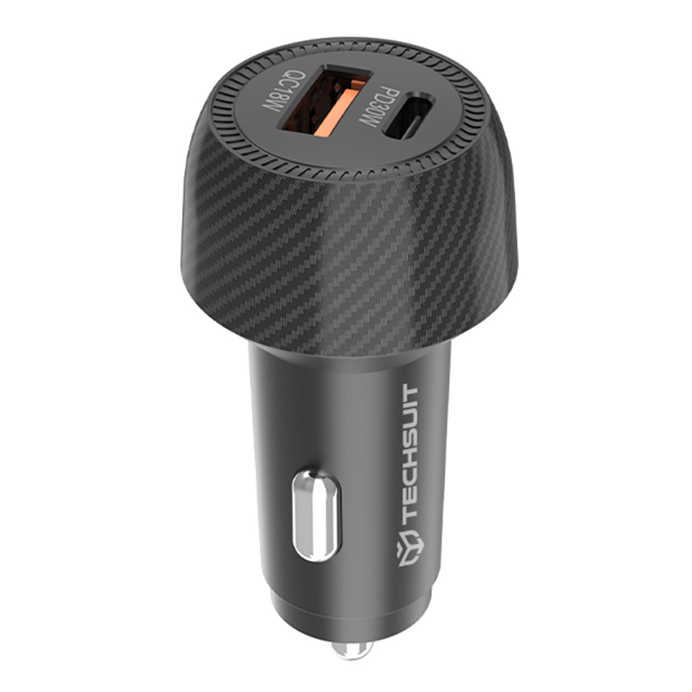 Biloplader Techsuit C7 CarbonVolt, 48W, 3A, 1 x USB-A - 1 x USB-C, Sort