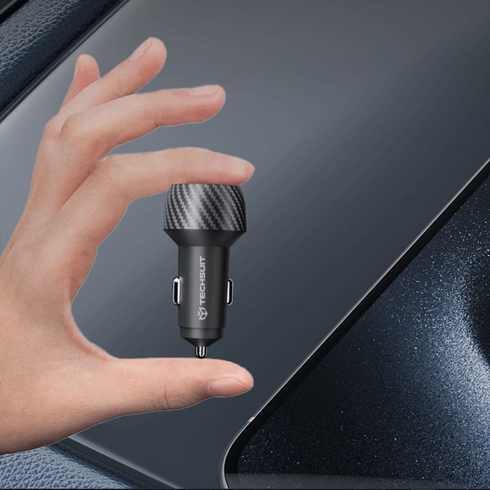 Biloplader Techsuit C7 CarbonVolt, 48W, 3A, 1 x USB-A - 1 x USB-C, Sort