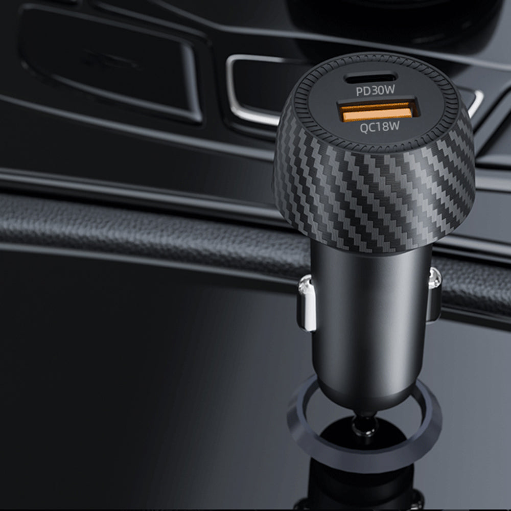 Biloplader Techsuit C7 CarbonVolt, 48W, 3A, 1 x USB-A - 1 x USB-C, Sort