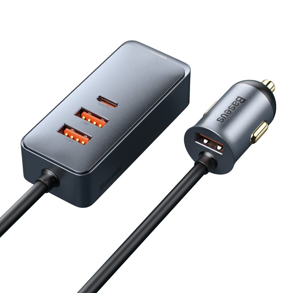 Baseus Share Together Biloplader, 120W, 3A, 3 x USB-A - 1 x USB-C, Grå CCBT-B0G