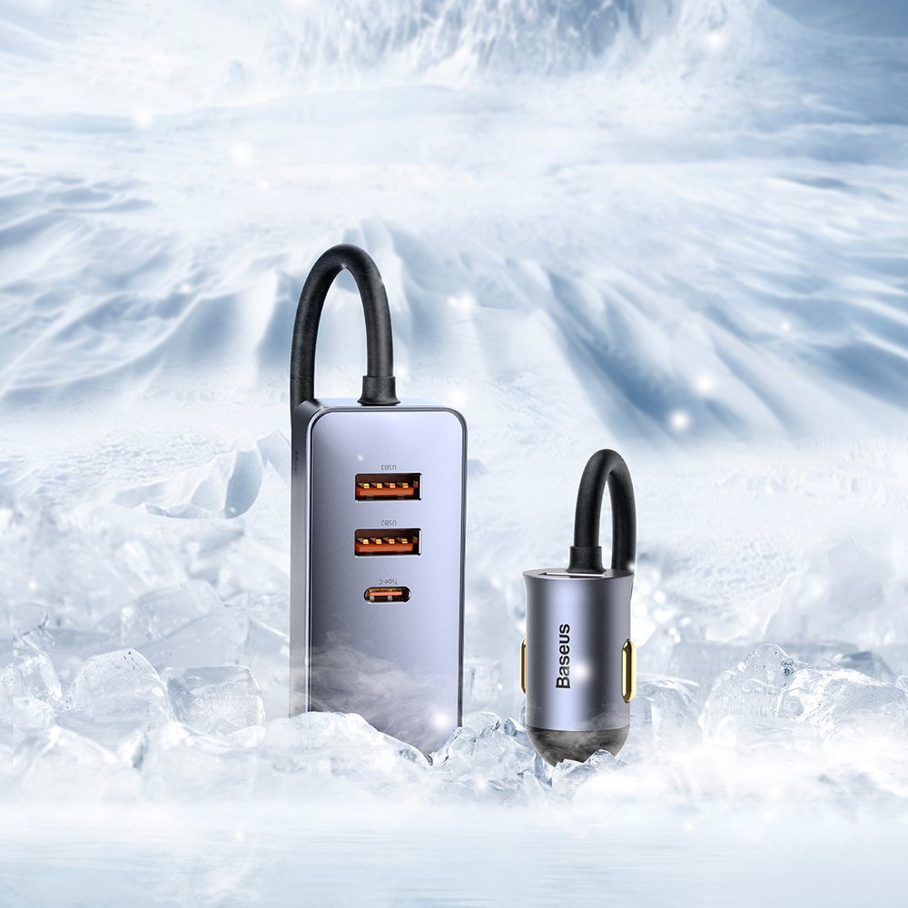 Baseus Share Together Biloplader, 120W, 3A, 3 x USB-A - 1 x USB-C, Grå CCBT-B0G
