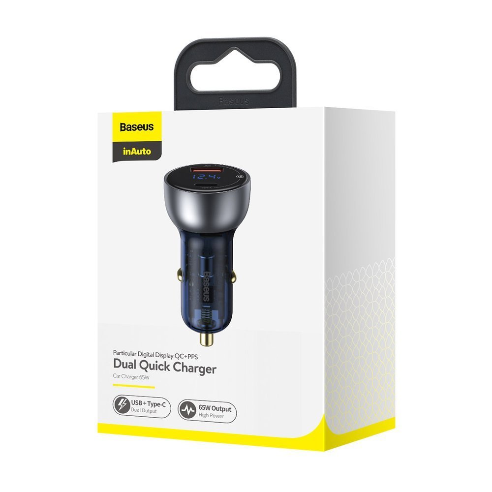 Baseus Biloplader, 65W, 5A, 1 x USB-A - 1 x USB-C, Grå CCKX-C0A