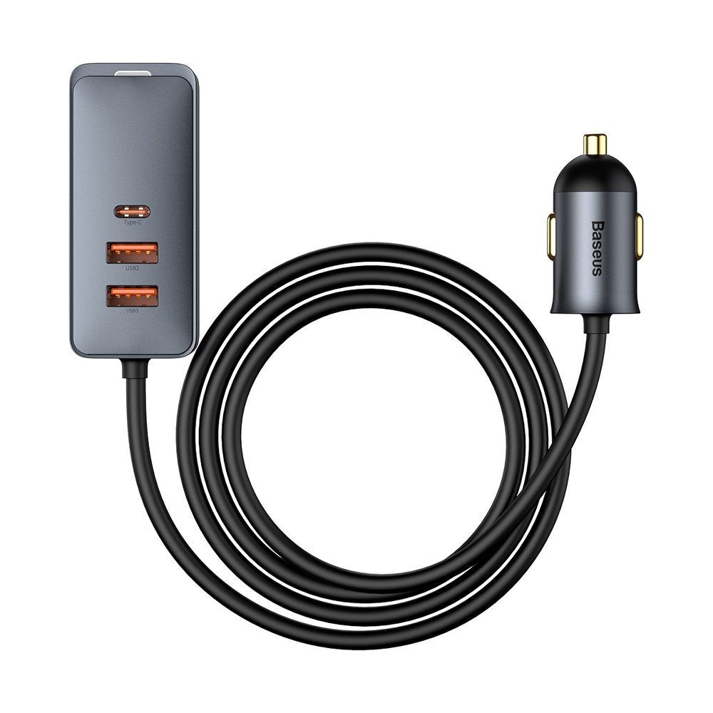 Baseus Share Together Biloplader, 120W, 3A, 3 x USB-A - 1 x USB-C, Grå CCBT-B0G