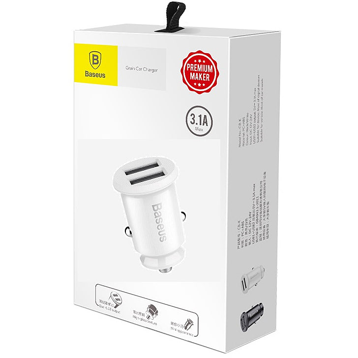 Baseus Grain billader, 10,5W, 2,1A, 2 x USB-A, hvid CCALL-ML02