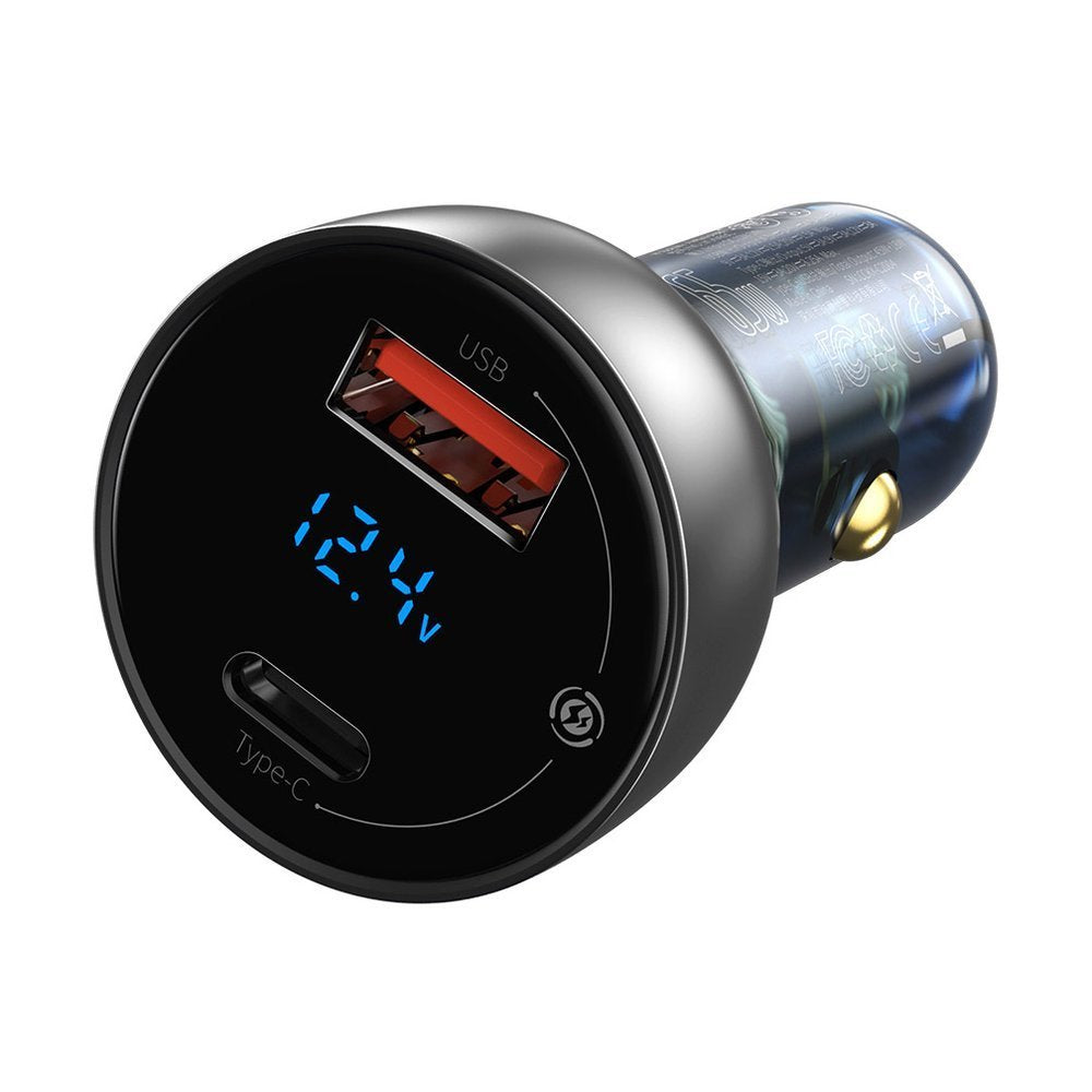 Baseus Biloplader, 65W, 5A, 1 x USB-A - 1 x USB-C, Grå CCKX-C0A