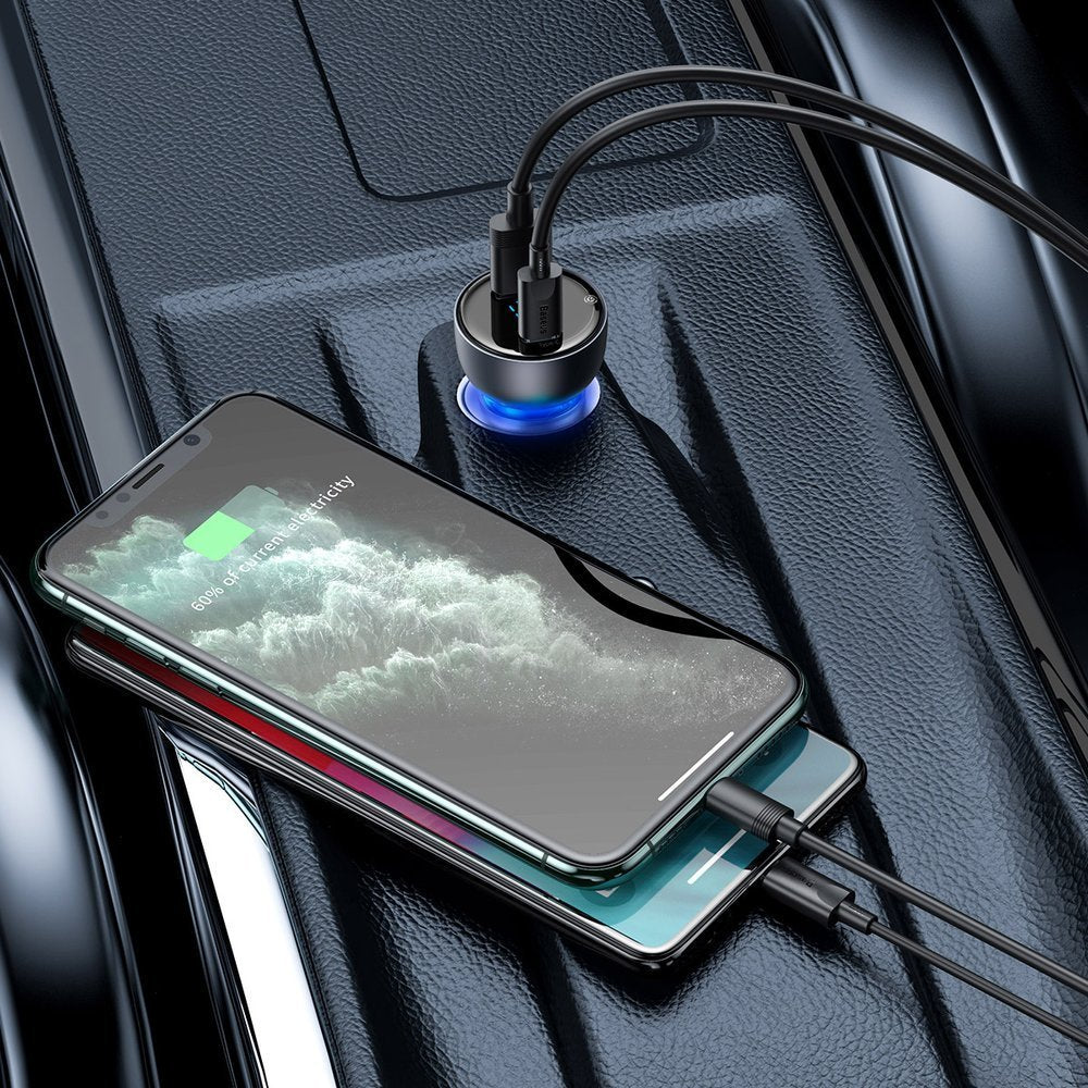 Baseus Biloplader, 65W, 5A, 1 x USB-A - 1 x USB-C, Grå CCKX-C0A