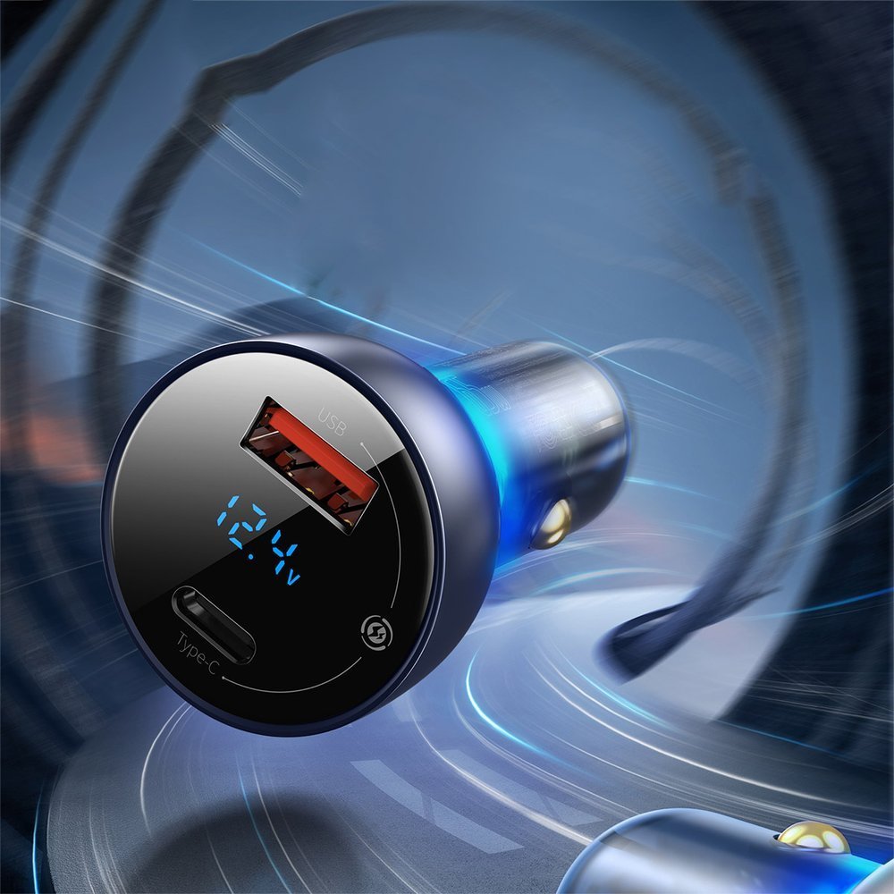 Baseus Biloplader, 65W, 5A, 1 x USB-A - 1 x USB-C, Grå CCKX-C0A
