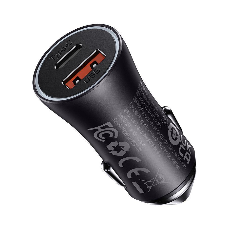 Car Charger Baseus Golden Golden Contactor Max, 60W, 3A, 1 x USB-A - 1 x USB-C, Grey CGJM000113 CGJM000113