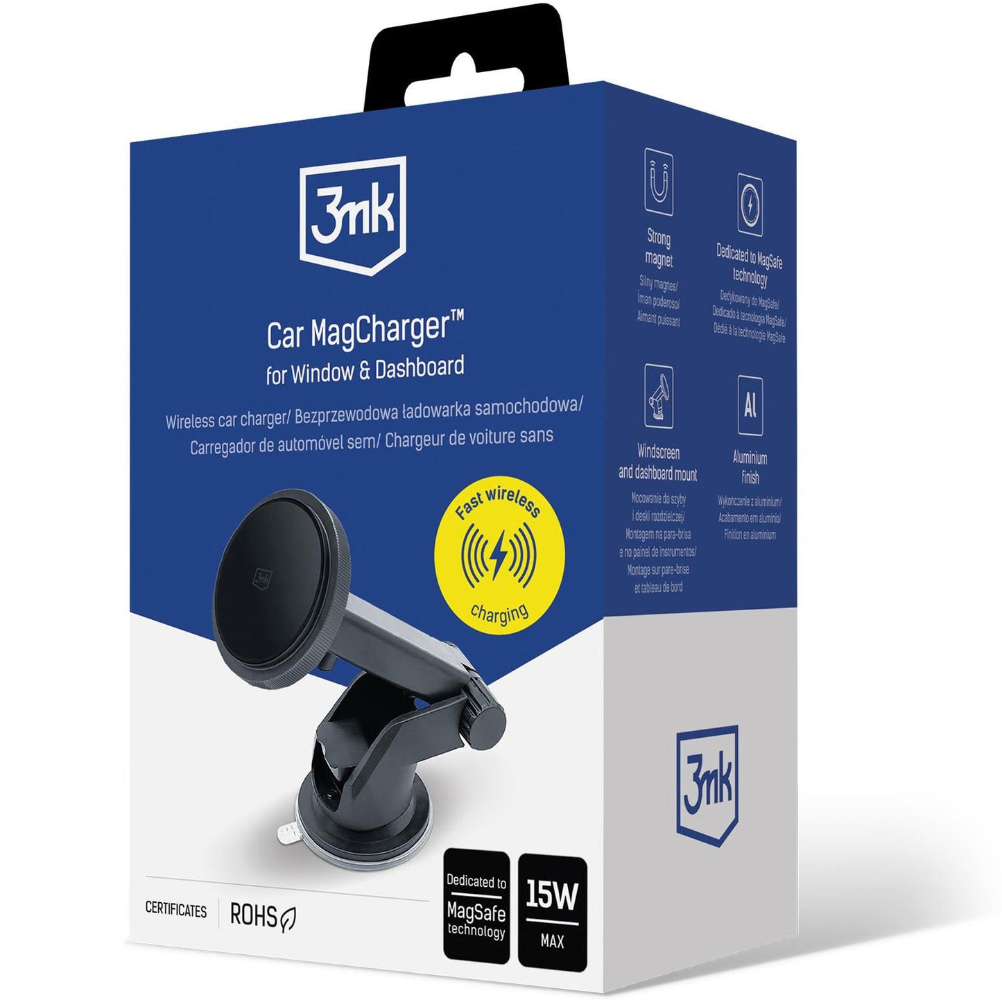 Trådløs Biloplader 3MK MagCharger, 15W, 1.67A, Sort