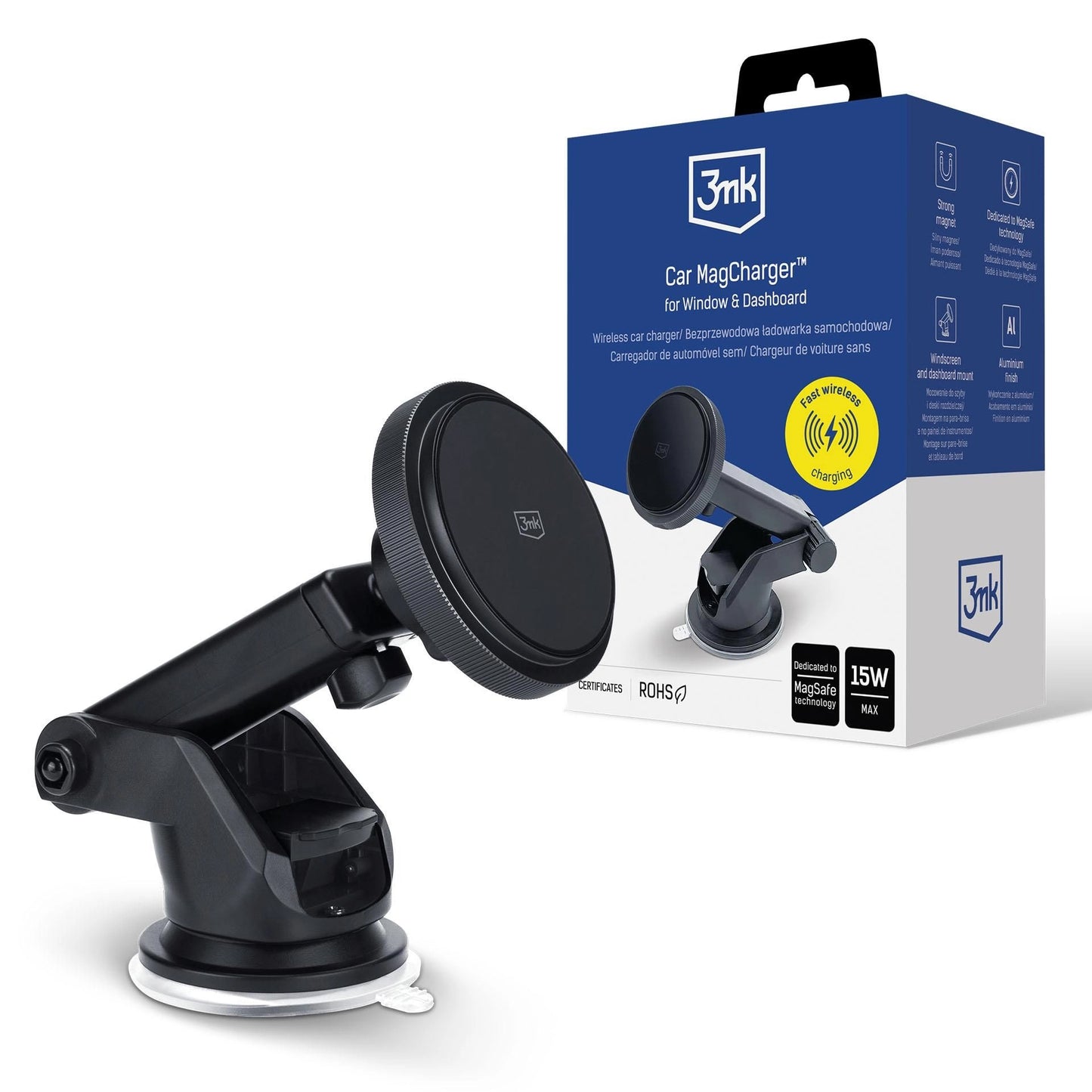 Trådløs Biloplader 3MK MagCharger, 15W, 1.67A, Sort