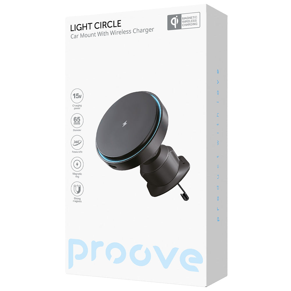 Trådløs Biloplader Proove Light Circle, 15W, 1.67A, Sort WHLC15010001