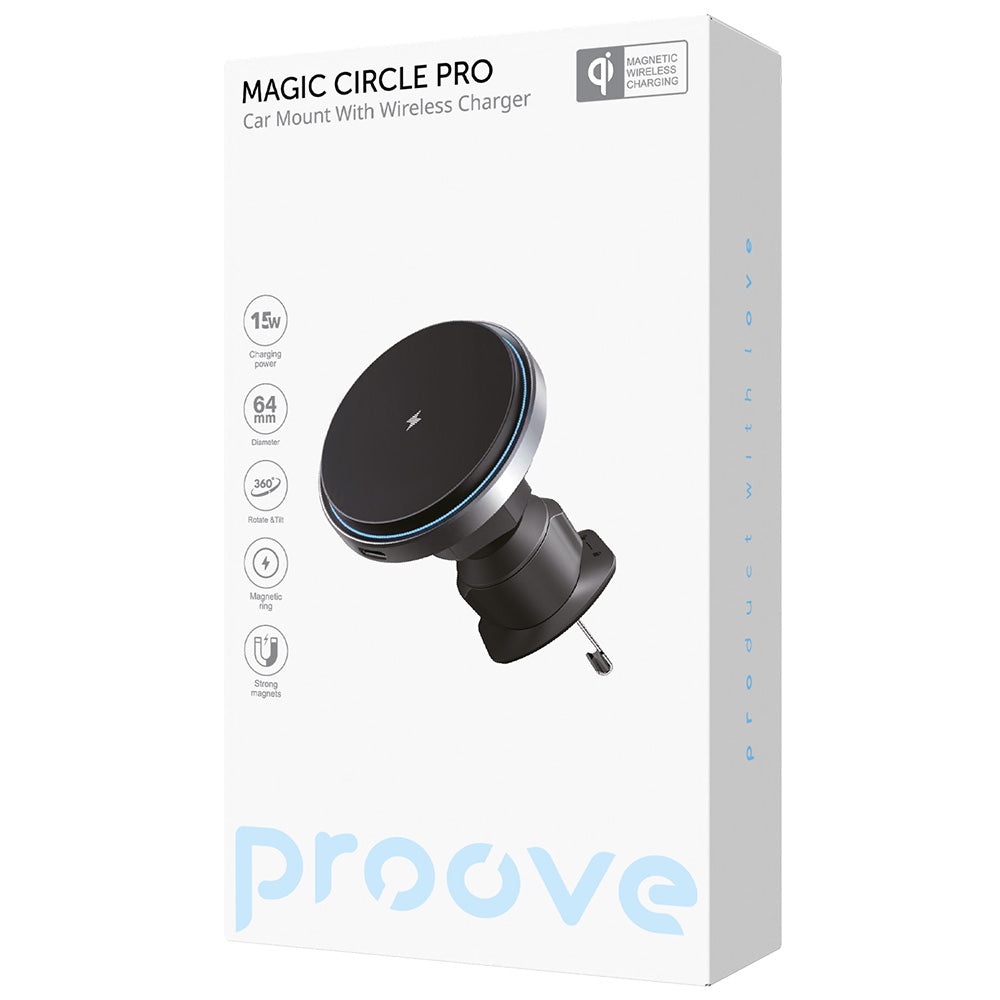 Trådløs Biloplader Proove Magic Circle Pro, 15W, 1.67A, Sort WHMP15010001