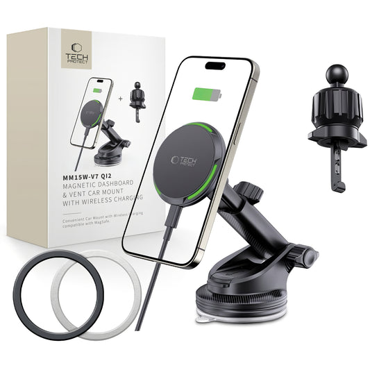Trådløs biloplader Tech-Protect MM15W-V7 QI2, 15W, 1,67A, sort