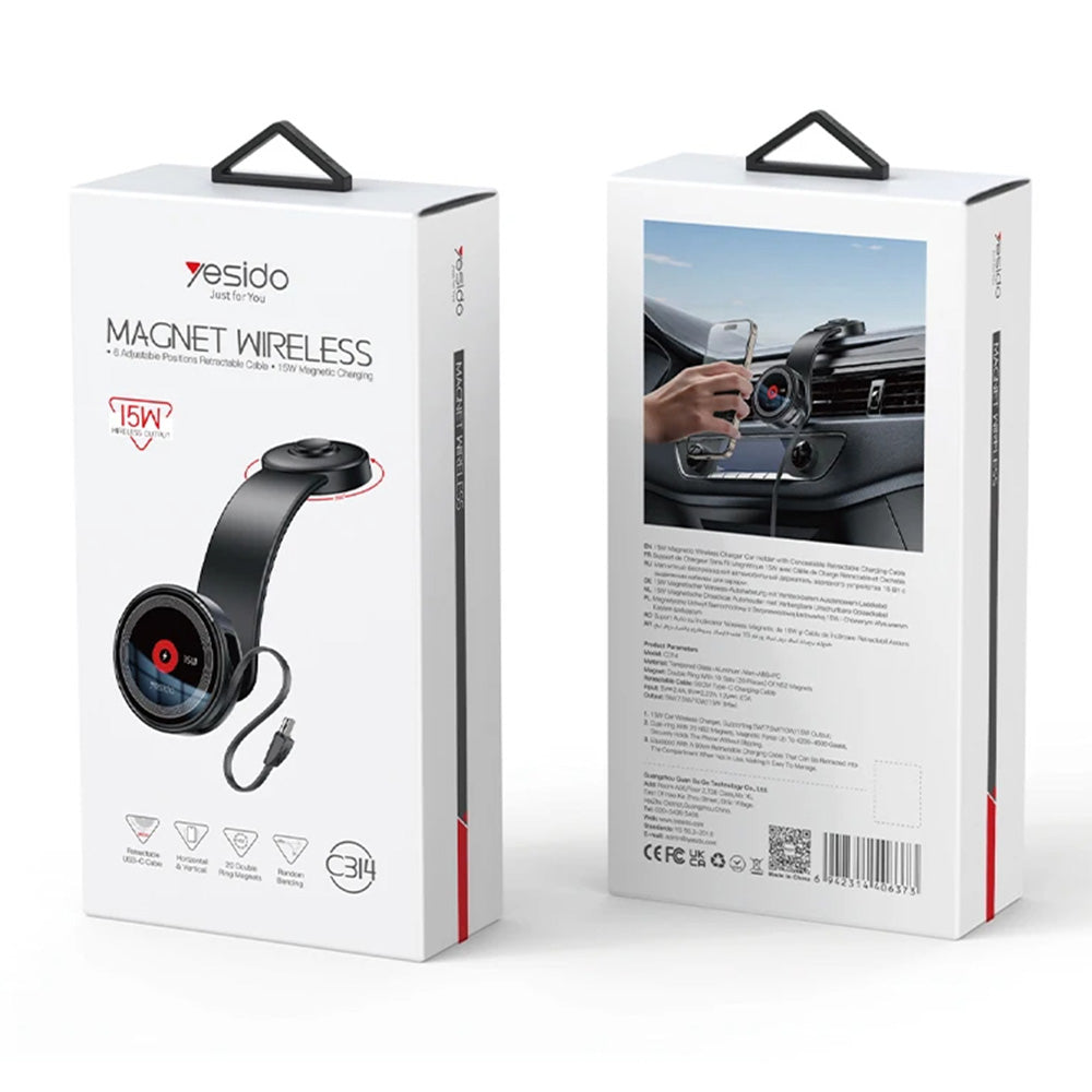Trådløs Biloplader Yesido C314, 15W, 1.67A, Sort