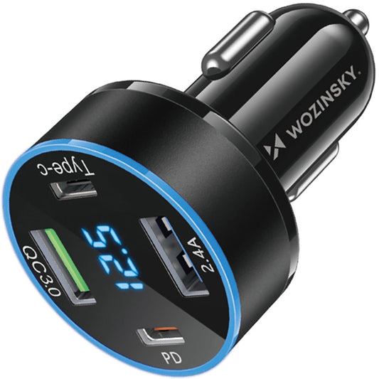 Biloplader WZK WDCCB, 50W, 3A, 2 x USB-A - 2 x USB-C, sort