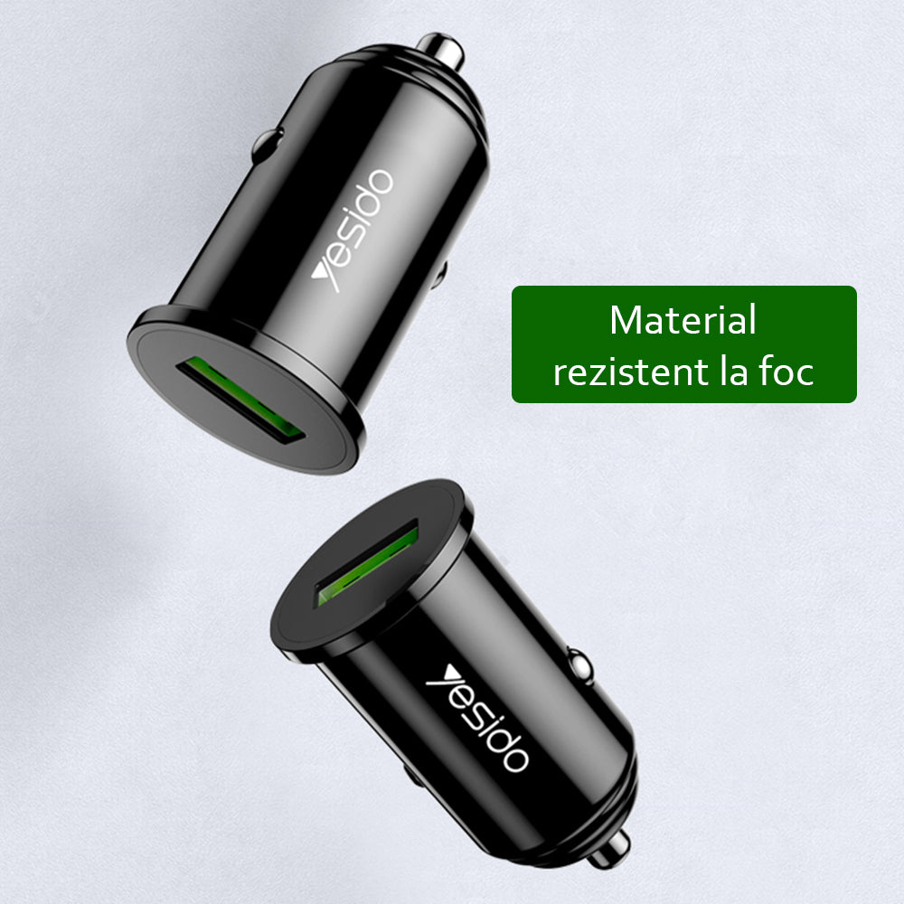Biloplader Yesido Y38, 18W, 3A, 1 x USB-A, Sort