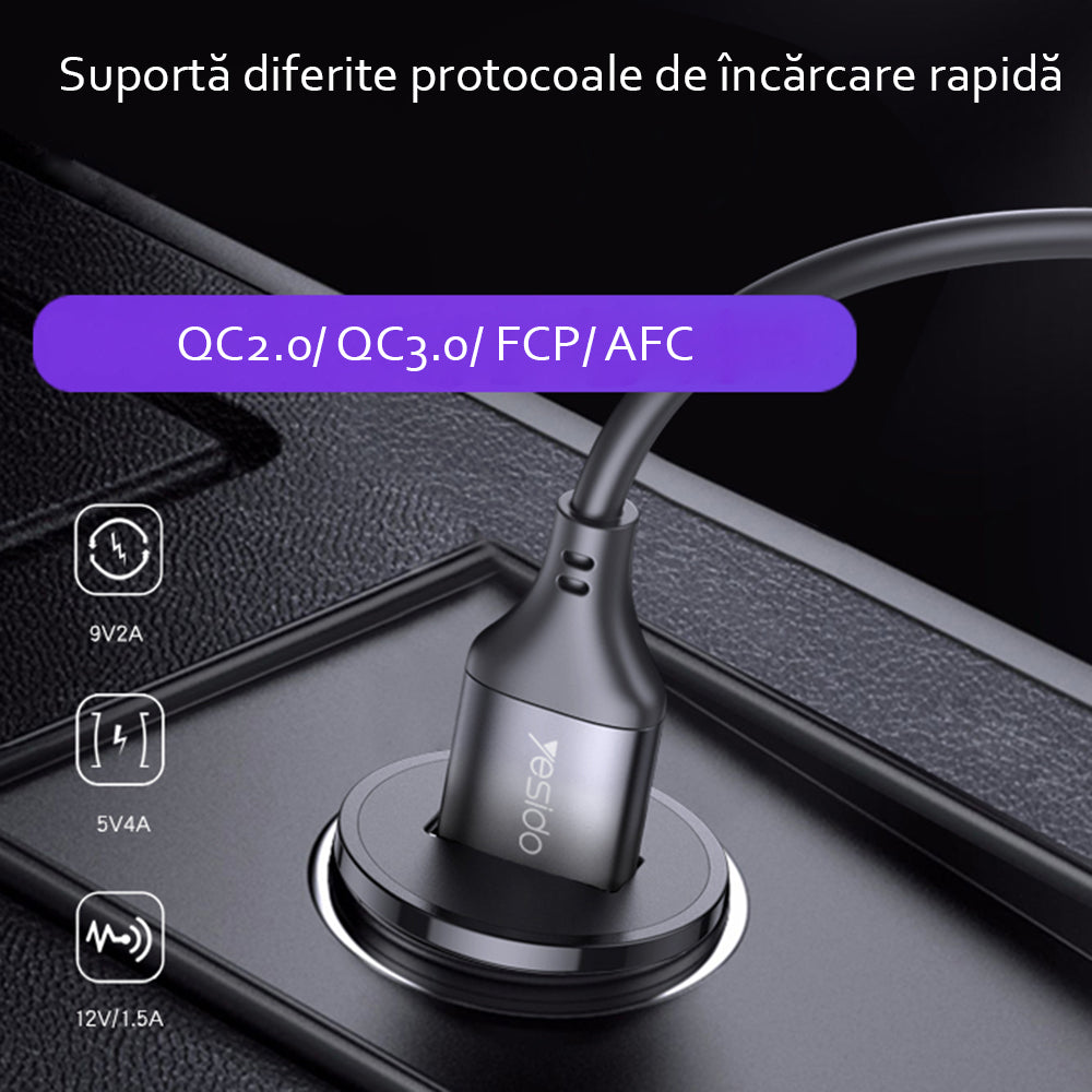 Biloplader Yesido Y38, 18W, 3A, 1 x USB-A, Sort